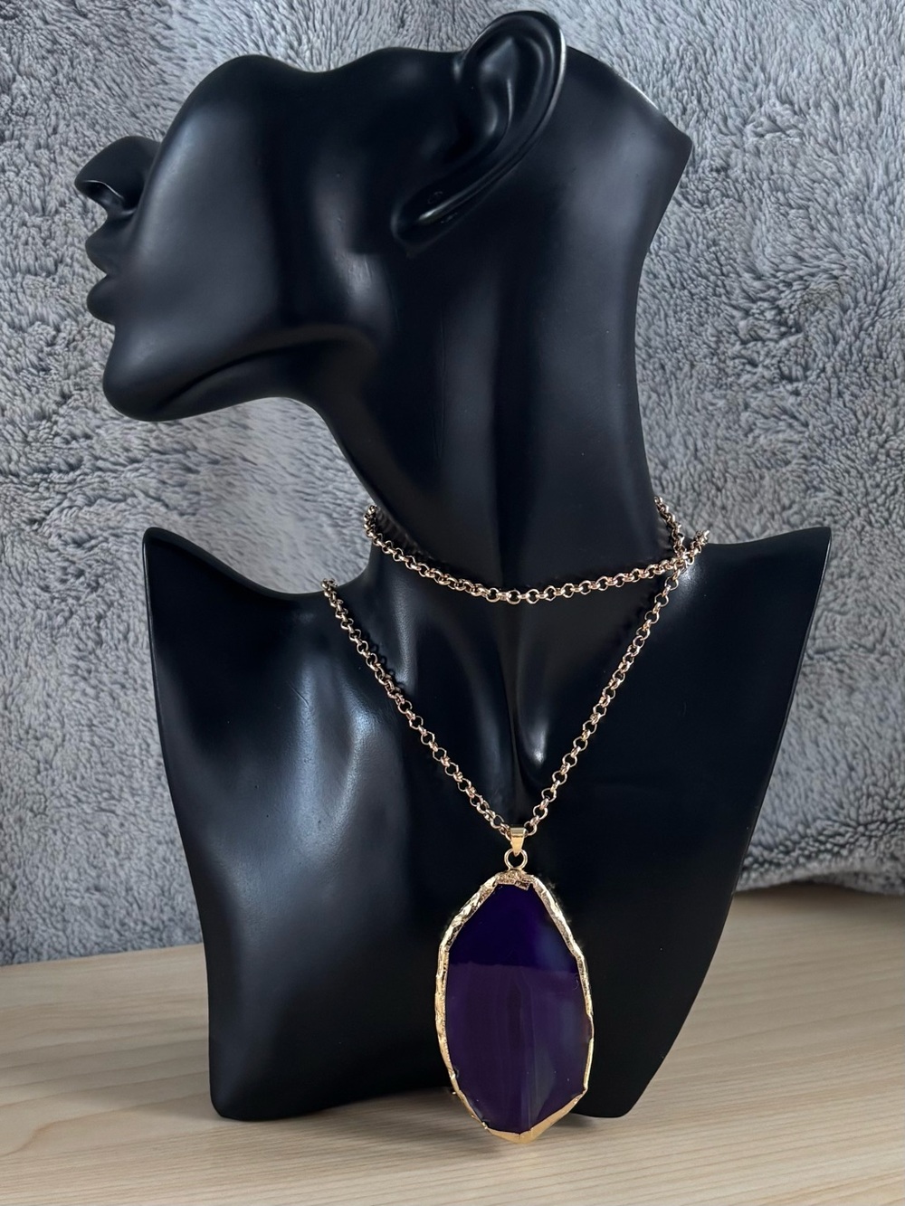 Purple Agate Slice 14k Gold Filled Long Necklace